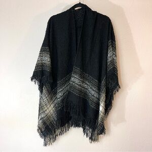 Black and Gray Fringe Poncho